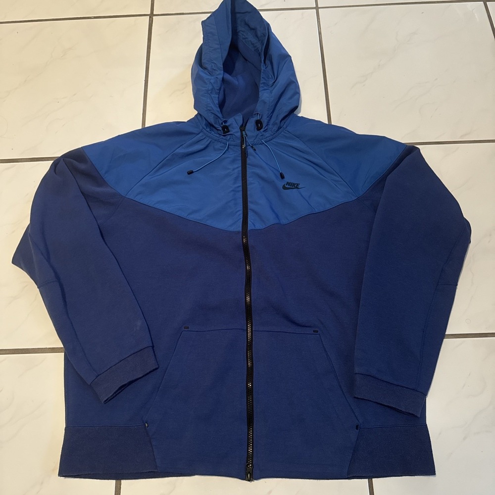 Mens NIKE TECH FLEECE WINDRUNNER HOODIE JACKET BLUE 616757-455 2XL 27x28.5